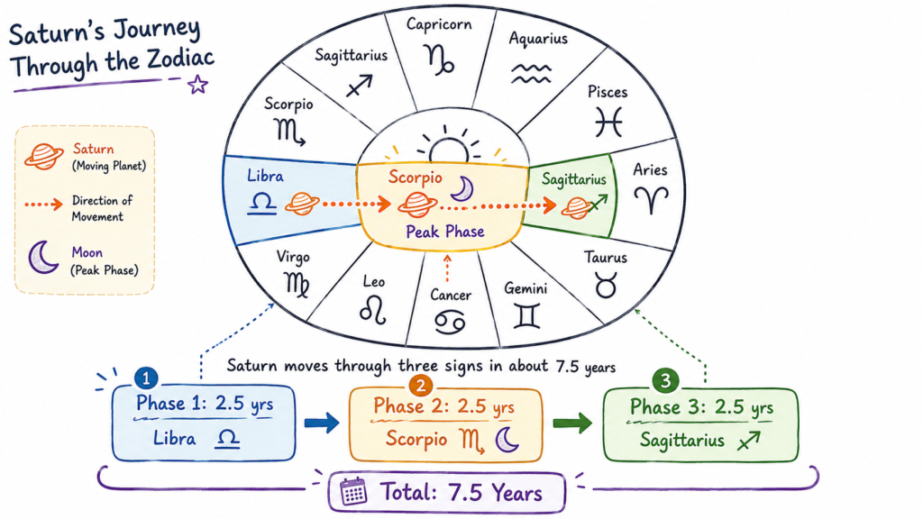 Saturn's journey through the zodiac