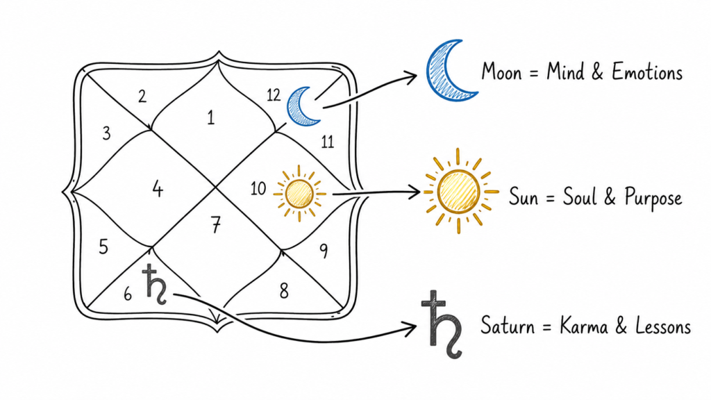 Vedic astrology chart with symbolism