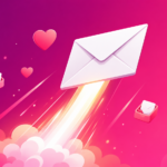 Envelope rocket soaring through pink skies